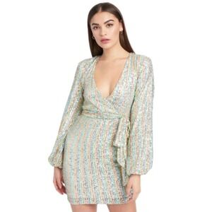 Bebe New Size L Mini Dress‎ NYE Mermaidcore Pride Sequin Tie Front Multi Color